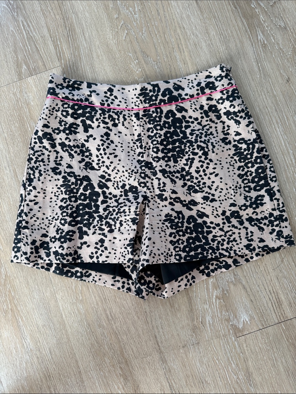 J. Crew Beige and Black Leopard Print High-Waist Shorts with Pink Trim